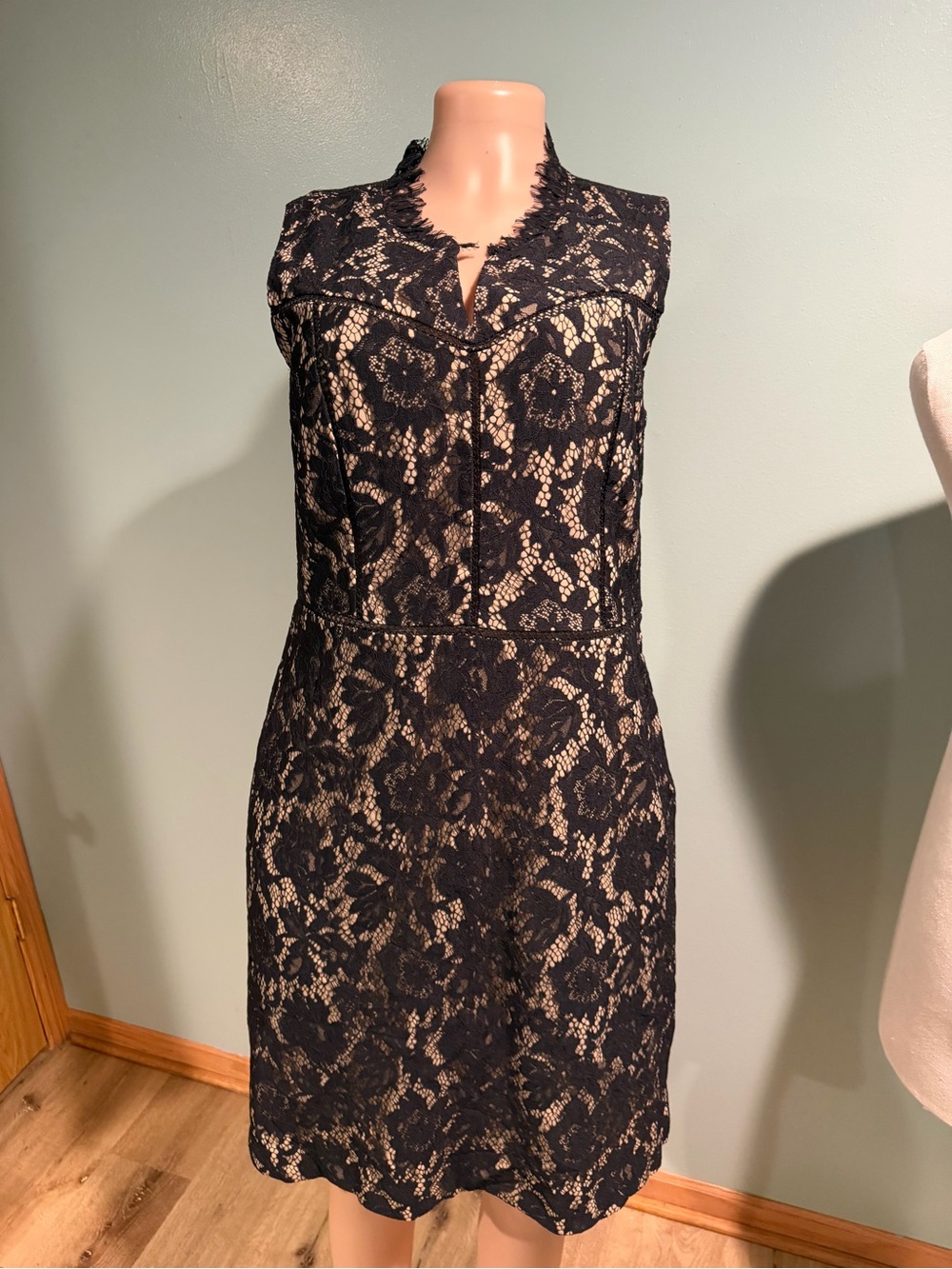 Talbots Black Lace Mini Dress with Nude Lining